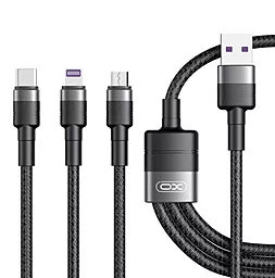 Кабель USB XO NB-Q191 40w 4a 3-in-1 USB to Type-C/Lightning/micro USB cable black