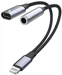 Аудио-переходник EasyLife 2-in-1 Y026 M-F Lightning -> Lightning + 3.5mm Black/Silver - миниатюра 2