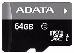 Карта памяти ADATA microSDXC 64GB Premier Class 10 UHS-I U1 (AUSDX64GUICL10-R)