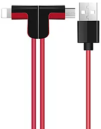 Кабель USB Hoco X12 L-shape Magnetic Absorption 2-in-1 USB Lightning/micro USB Cable Red