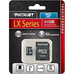 Карта памяти Patriot microSDXC 64GB LX Series Class 10 UHS-I U1 + SD-адаптер (PSF64GMCSDXC10) - миниатюра 2