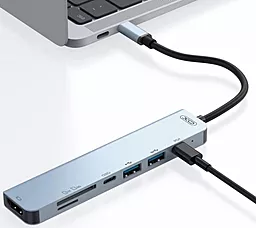 Мультипортовый USB Type-C хаб XO HUB008 7-in-1 silver - миниатюра 3