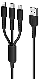 USB Кабель Borofone BX16 Easy 3-in-1 USB Type-C/Lightning/micro USB Cable Black