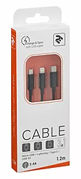 Кабель USB 2E 1.2M 3-in-1 Type-C/Lightning/micro USB Cable black - миниатюра 5