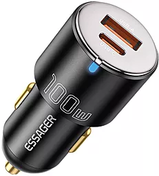 Автомобільний зарядний пристрій Essager 100w PD USB-C/USB-A ports car charger black (ECCAC-QTZ01)