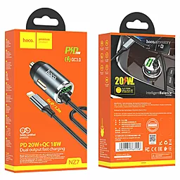 Автомобильное зарядное устройство Hoco NZ7 20W PD + QC3.0 USB Port + PD - Lightning Cable Metal Grey - миниатюра 6