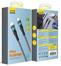 Кабель USB PD Veron CL01 Nylon LED 27w 3a 1.2m USB Type-C - Lightning cable black - миниатюра 6