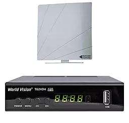 Комплект цифрового ТБ World Vision T624D4 + Антена Kvant-Efir ARU-01 (white)