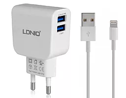 Сетевое зарядное устройство LDNio 2USB 2.1A + USB Lightning Cable White (DL-AC56)