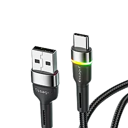 Кабель USB Essager Colorful LED 18w 3a 0.5m USB Type-C cable black (EXCT-XCDB01) - миниатюра 3