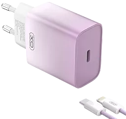 Сетевое зарядное устройство XO CE18 30w PD/QC USB-C + USB-C to Lightning cable fats charger violet
