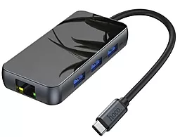 Мультипортовый USB Type-C хаб Hoco HB16 Easy Expand USB-C -> 3xUSB3.0, 1xHDMI, 1xUSBType-C/PD, 1xRJ45 Grey
