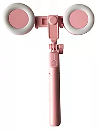Монопод-трипод для селфі NICHOSI з 2 кільцевими LED лампами рожевий