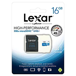 Карта памяти Lexar microSDHC 16GB 300x Class 10 UHS-I U1 + SD-адаптер (LSDMI16GBB1EU300A) - миниатюра 2