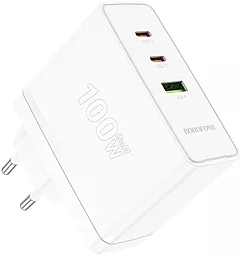 Сетевое зарядное устройство Borofone BN11 100w PD GaN 2xUSB-C/USB-A ports home charger white - миниатюра 6