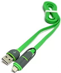 Кабель USB PowerPlant Quick Charge 2M 2-in-1 USB Lightning/micro USB Cable Green