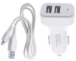 Автомобильное зарядное устройство WUW T22 2USB + USB Lightning Cable White - миниатюра 2