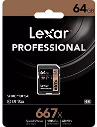 Карта памяти Lexar SDXC 64GB 667x Professional Class 10 UHS-I U3 V30 (LSD0667064G-BNNNG) - миниатюра 3