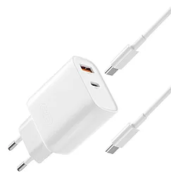 Сетевое зарядное устройство XO L116 30w PD/QC USB-C/USB-A ports home charger + USB-C to USB-C cable white