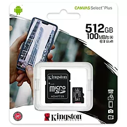 Карта памяти Kingston microSDXC 512GB Canvas Select Plus Class 10 UHS-I U3 V30 A1 + SD-адаптер (SDCS2/512GB) - миниатюра 3