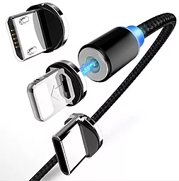 Кабель USB NICHOSI Magnetic LED 3-in-1 USB to Type-C/Lightning/micro USB сable black - миниатюра 3