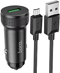 Автомобильное зарядное устройство Hoco Z49A Level 18W QC USB-A + micro USB Cable Black