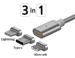 Кабель USB NICHOSI Magnetic Clip-On 3-in-1 USB to Type-C/Lightning/micro USB Cable black - миниатюра 2