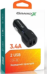 Автомобильное зарядное устройство Grand-X 24w 2xUSB-A ports car charger black (CH-28) - миниатюра 4