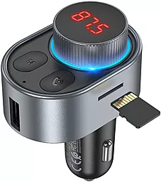 Автомобільний зарядний пристрій Hoco E72 Alegria Wireless FM Transmitter USB-C PD30W + USB-A 3.1A Grey - мініатюра 2