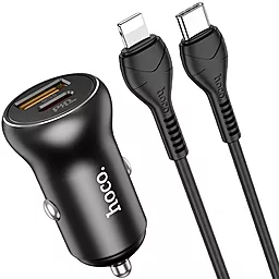 Автомобильное зарядное устройство Hoco NZ5 Smooth Road PD30W+QC3.0 + Type-C to Lightning Cable Black - миниатюра 4