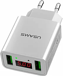 Сетевое зарядное устройство Usams Travel charger LCD 2 USB 2.1A White (US-CC040)