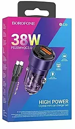 Автомобильное зарядное устройство Borofone BZ20 Smart 38W PD/QC USB-C/USB-A + USB-C - Lightning Cable Purple - миниатюра 4
