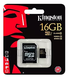 Карта памяти Kingston microSDHC 16GB Class 10 UHS-I U1 + SD-адаптер (SDCA10/16GB)