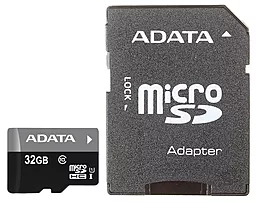 Карта памяти ADATA microSDHC 32GB Premier Class 10 UHS-I U1 + SD адаптер (AUSDH32GUICL10-RA1)
