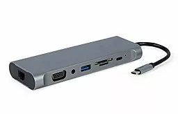 USB Type-C концентратор (хаб) мультипортовий Cablexpert 8-in-1 4xUSB 3.0 1xUSB Type-C 1xHDMI 1xSD/TF 1xAUX 3.5мм 1xVGA 1xDisplayPort 1xRJ45 (A-CM-COMBO8-01)