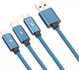 Кабель USB Proda PD-B65th 10W 2A 3-in-1 1.2M USB Type-C - Lightning - micro USB Cable Blue - миниатюра 2