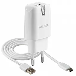 Сетевое зарядное устройство Walker WH-21 2a USB-A car charger + USB Type-C cable white