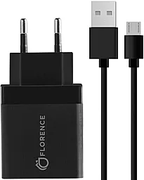 Сетевое зарядное устройство с быстрой зарядкой Florence 1USB QC3.0 + micro USB cable Black (FL-1050-KM) - миниатюра 3