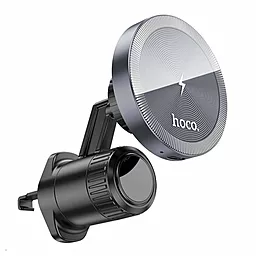 Автотримач з бездротовою зарядкою, магнітний Hoco HW6 Vision metal magnetic wireless fast charging car holder(air outlet) Black