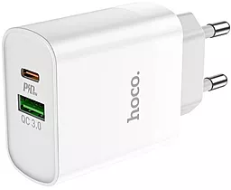 Сетевое зарядное устройство с быстрой зарядкой Hoco C80A 18W 3.1A USB-A+C + USB C-C PD Cable White - миниатюра 2