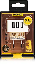 Сетевое зарядное устройство Remax RP-U31 2.1a 3xUSB-A ports charger White (RP-U31)