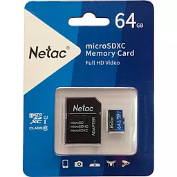 Карта памяти Netac microSDXC 64GB Class 10 UHS-I U1 + SD-адаптер (NT02P500STN-064G-R)