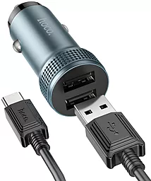 Автомобильное зарядное устройство Hoco Z49 Level 12W 2.4A 2xUSB-A + USB-C Cable Gray - миниатюра 3