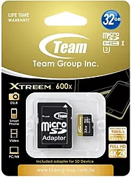 Карта памяти Team microSDHC 32GB Xtreeme Class 10 UHS-I U3 + SD-адаптер (TUSDH32GU303)