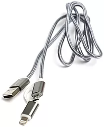 Кабель USB PowerPlant Quick Charge 2-in-1 USB Lightning/micro USB Cable Grey (KD00AS1289)