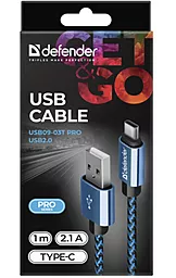 Кабель USB Defender USB09-03T PRO Type-C Cable Blue - миниатюра 3