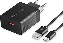 Сетевое зарядное устройство с быстрой зарядкой Florence 1USB QC3.0 + micro USB cable Black (FL-1050-KM) - миниатюра 2