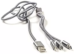 Кабель USB PowerPlant 3-in-1 USB Type-C/Lightning/micro USB Cable Gray