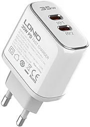 Сетевое зарядное устройство LDNio Home Charger A2528C 35W PD 2xUSB-C White