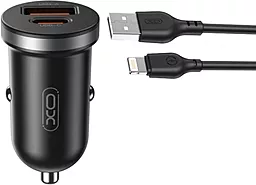 Автомобільний зарядний пристрій XO CC56 30w PD/QC USB-C/USB-A ports + lightning cable car charger white